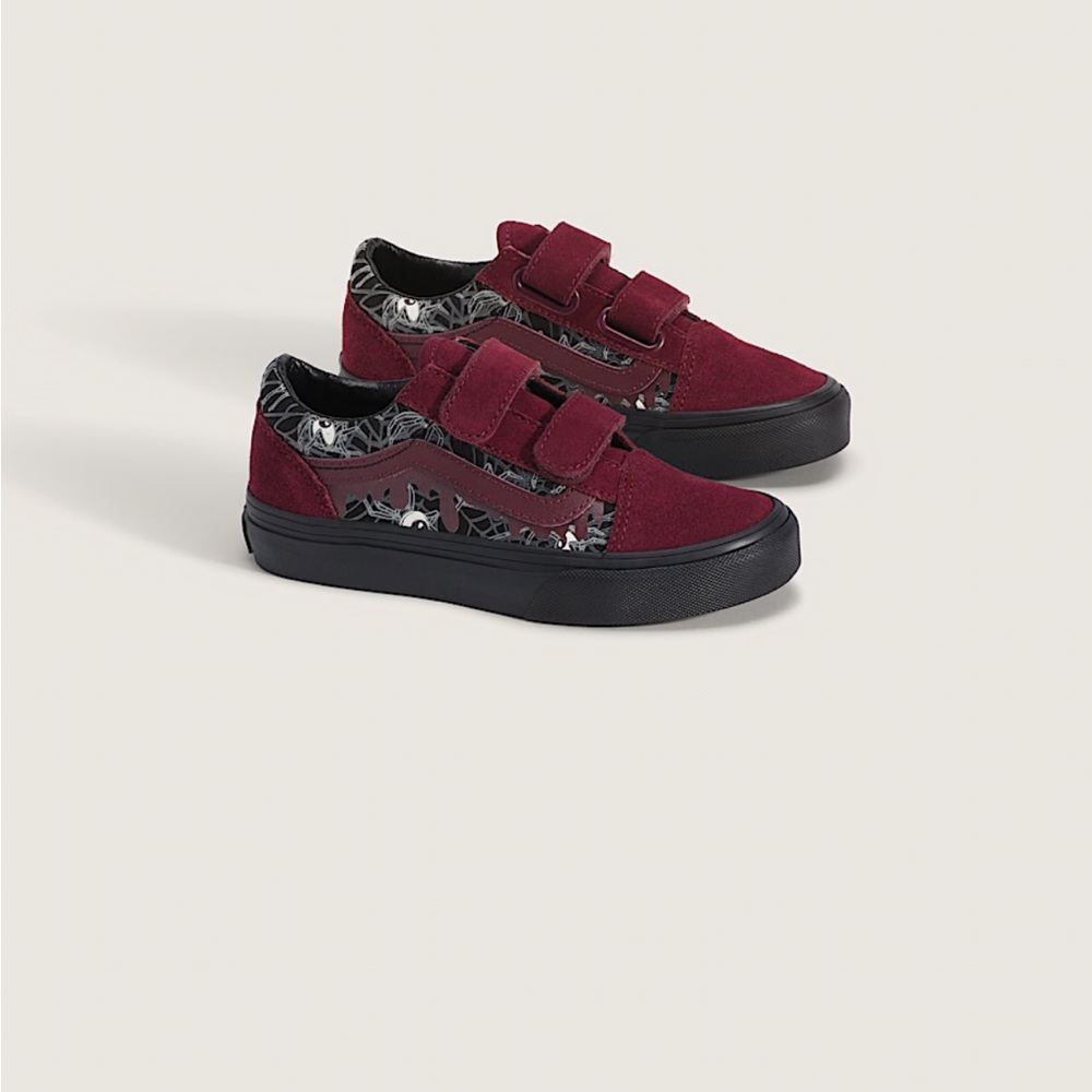 Vans Old Skool V Glow In‎ The Shadows Black/Maroon Kids Sz 2.5 Glow In The Dark